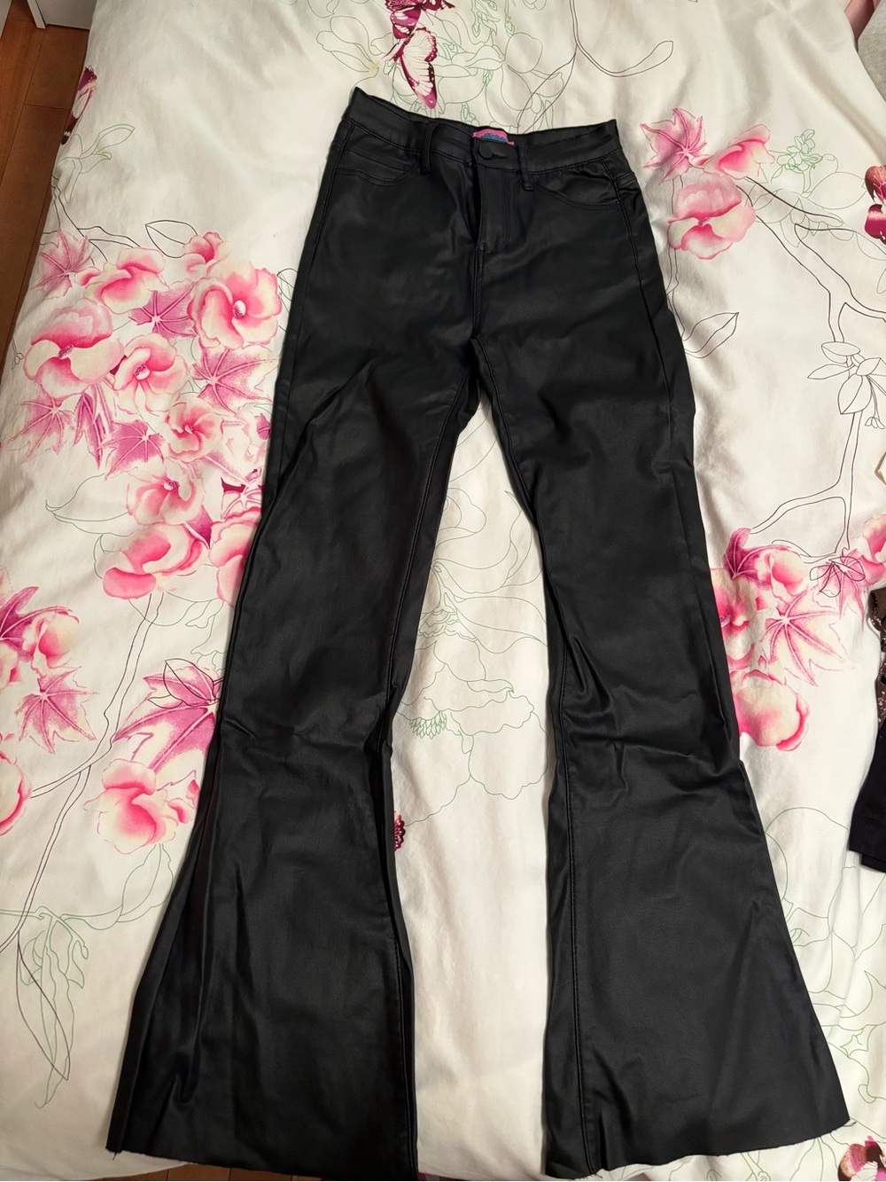 Black Faux Leather Flare Pants - Women’s Petite